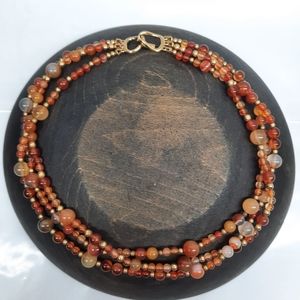 Monet vintage Carnelian banded Agate multistrand bead necklace